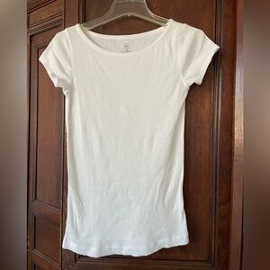 S: GAP White Pure Cotton Ribbed Short Sleeve T Shirt Wide Crew/Boat  Neck